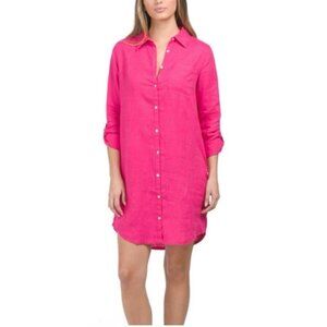 C&C California 100% Linen Shirt Dress Womens L Pink Coastal Preppy
